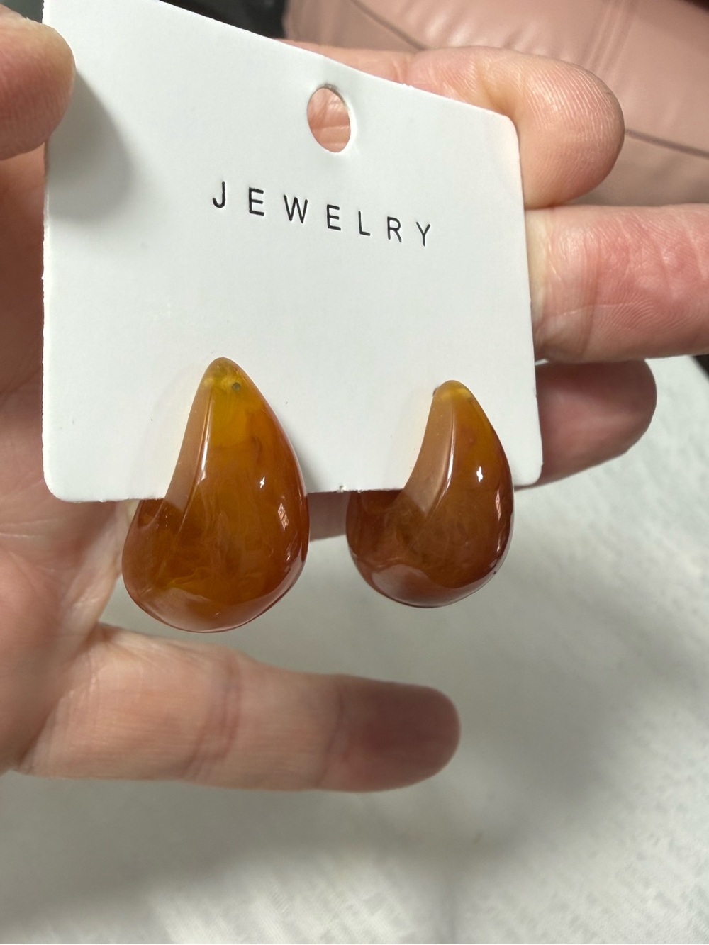 Lucite teardrop curved post earrings hypoallergenic NWT modern chic artisic